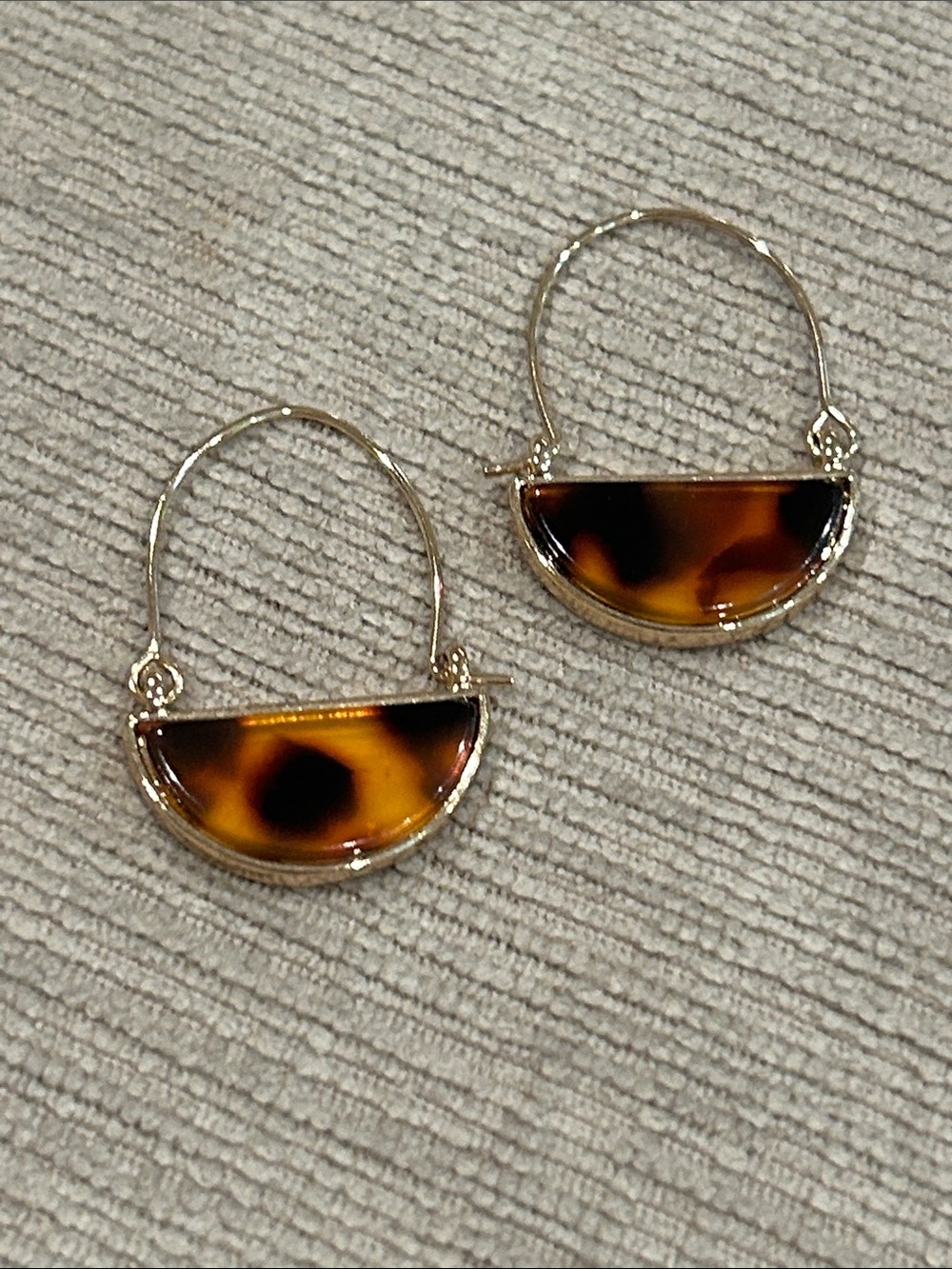 Gold Hoop Earrings with Tortoiseshell Half-Moon Inlay - Women Jewelry